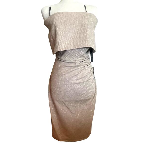 Vince Camuto Champagne Shimmer Off The Shoulder Sheath Dress Size 8 NWT - Picture 2 of 10